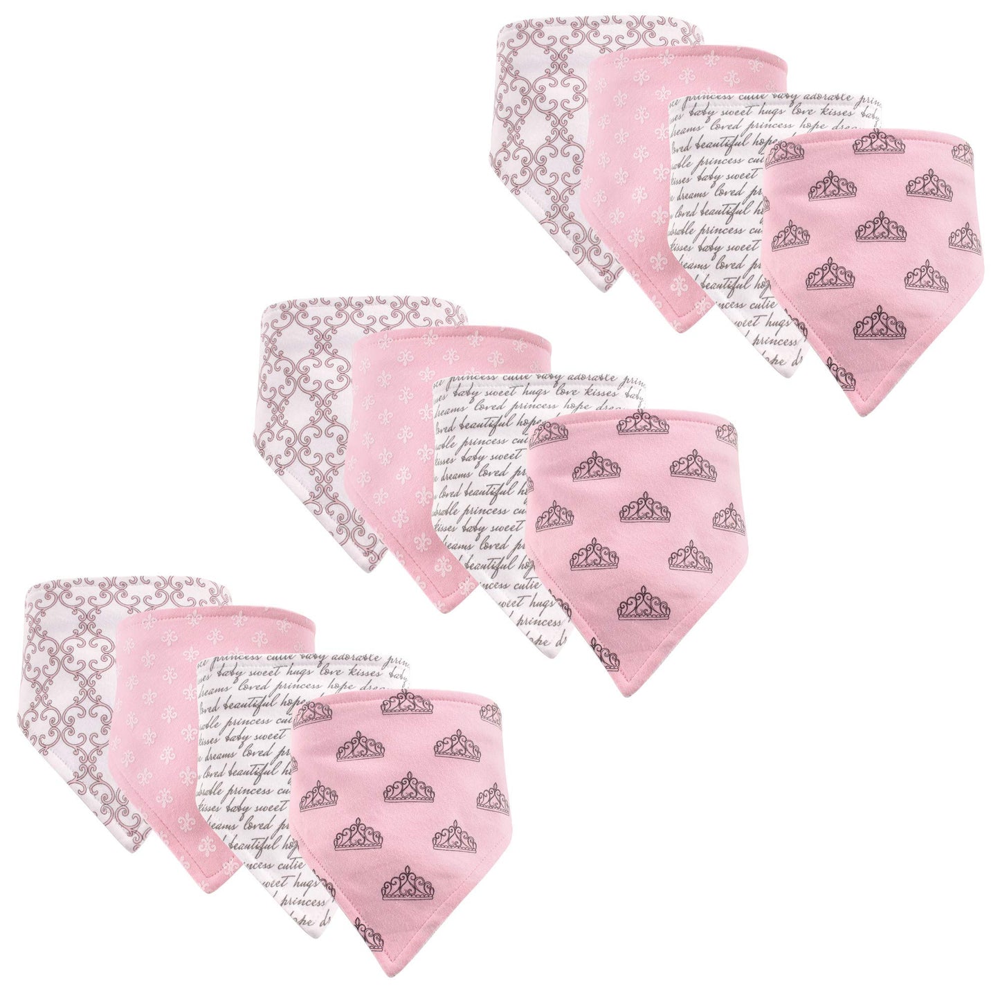 Hudson Baby Unisex Baby Cotton Bandana Bibs, Princess 12-Pack, One Size