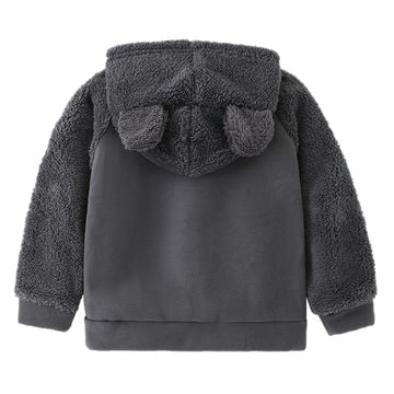 Amiyan Bear Ears Shape Fleece Warm Hoodies Clothes Toddler Zip-Up Light Jacket Sweatshirt Outwear For Baby Boys (Gray, 1-2T)