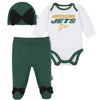 Gerber Nfl New York Jets 3 Pack Bodysuit Footed Pant And Cap Registry Gift Set, Green/White New York Jets, 6-9M