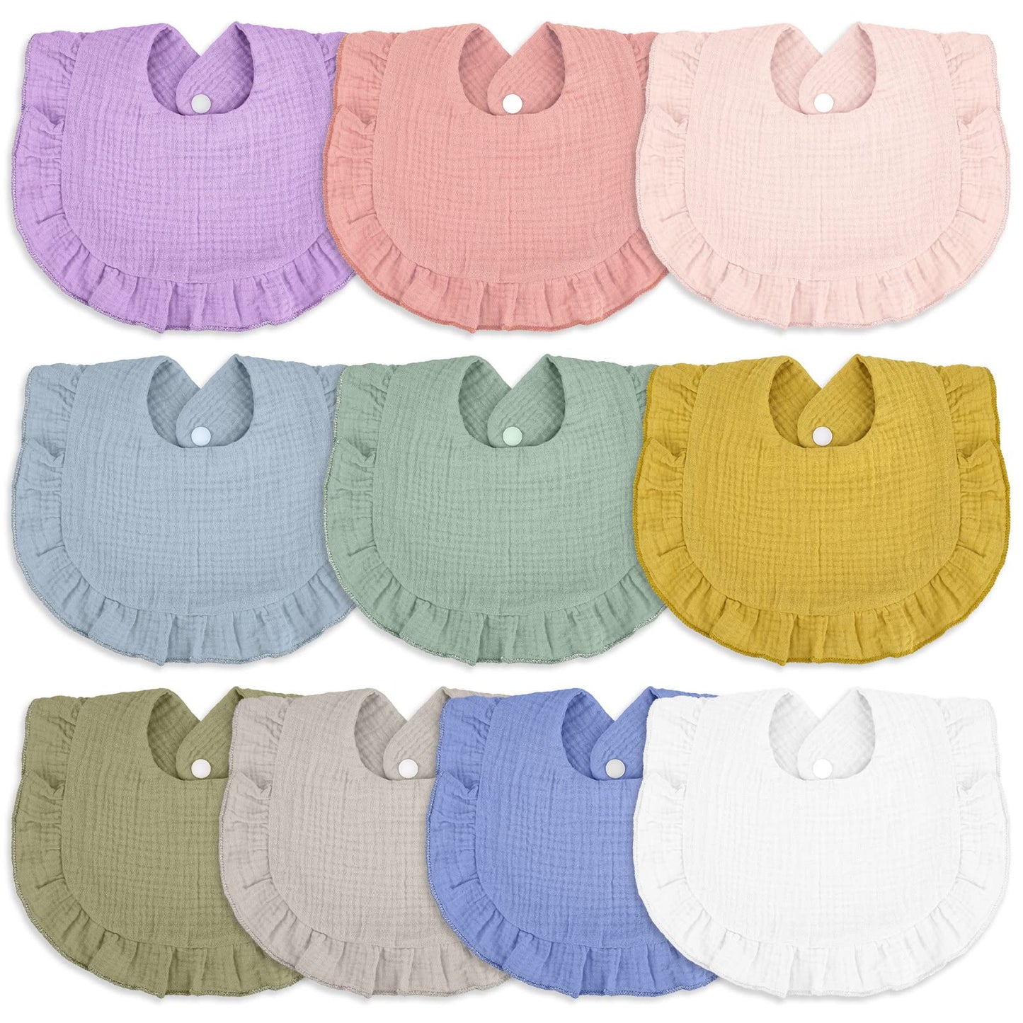 Seematn 10 Pcs Baby Muslin Bibs for Unisex Girls & Boys Drool Bibs Bandana Ruffle Soft Cotton for Newborn Infants Toddlers(Light