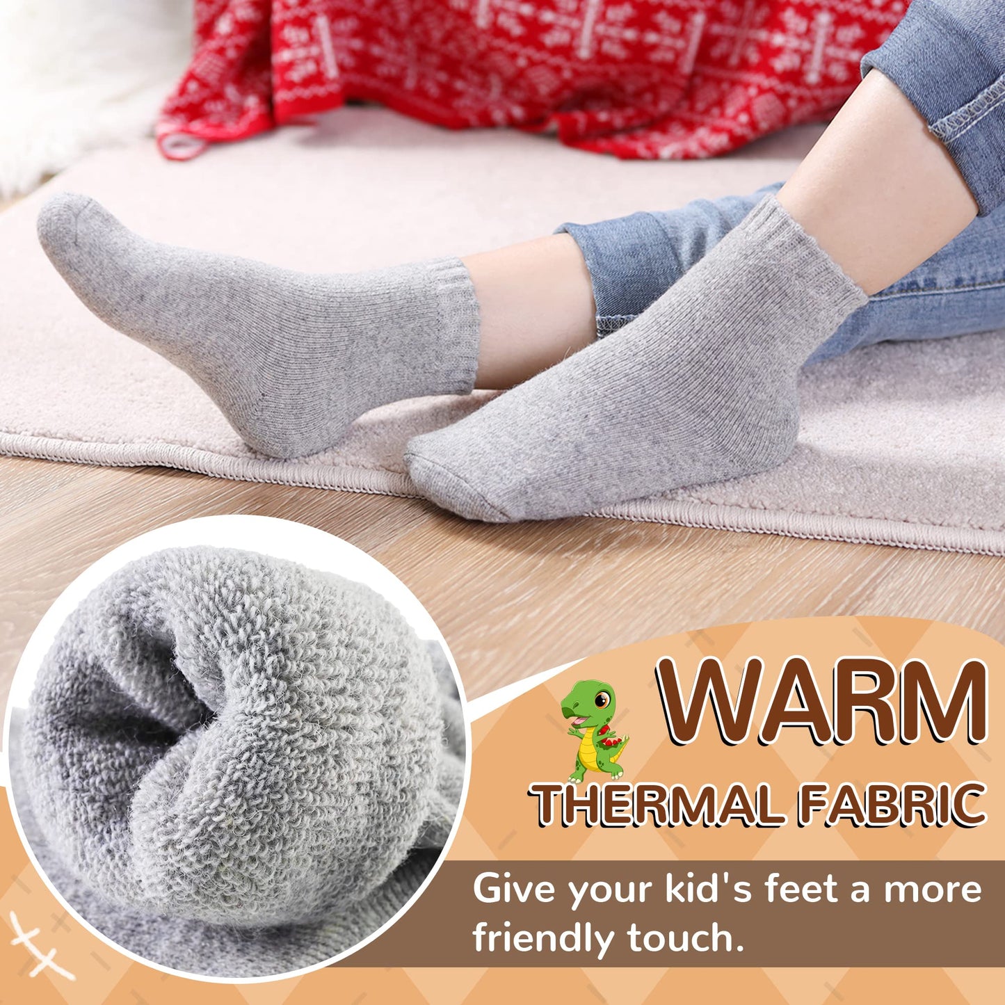 Kids Merino Wool Socks Boys Girls Hiking Boot Winter Thermal Warm Cozy Soft Toddler Thick Crew Socks 6 Pairs (6 Pairs Solid Colo