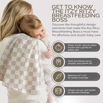 Itzy Ritzy Breastfeeding Boss Multi-Use Cover - A Nursing Cover, Swaddle, Car Seat Cover, Tummy Time Mat & Burp Cloth All In One