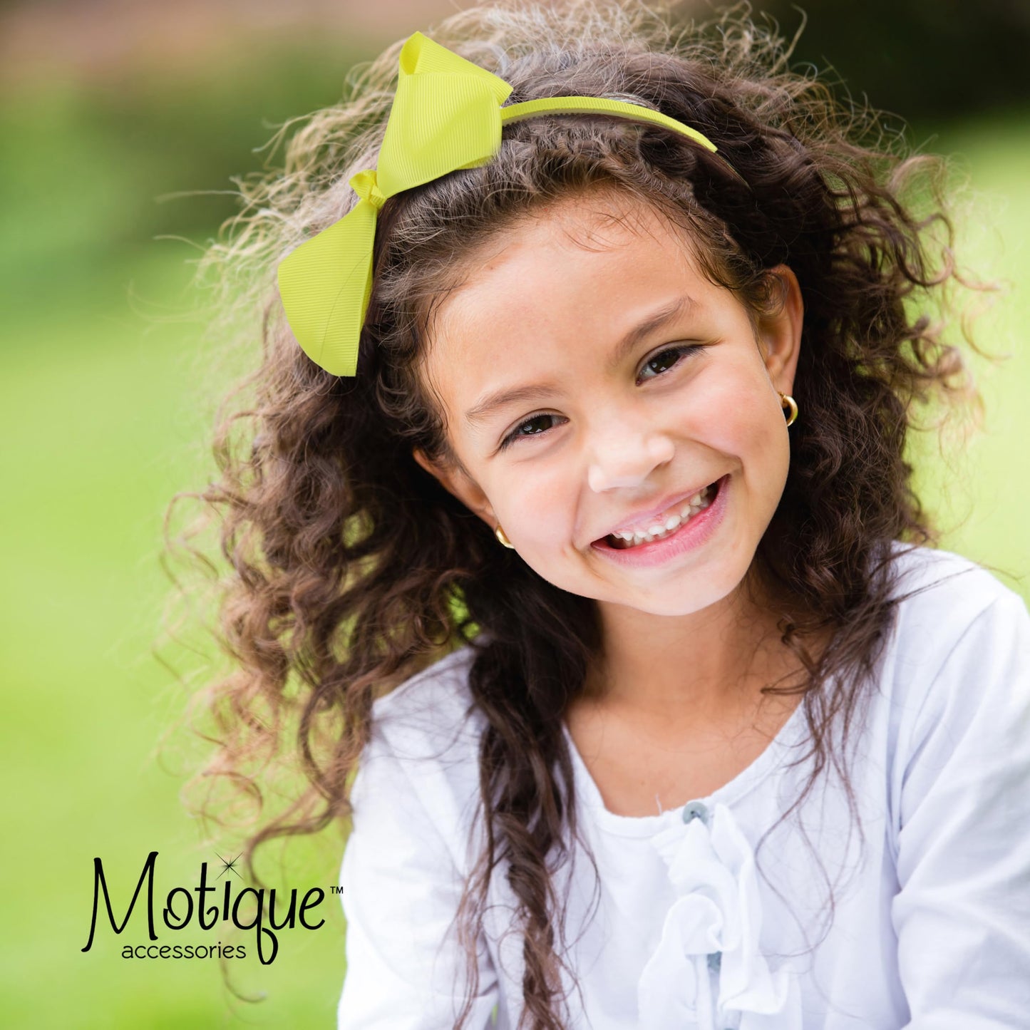 Motique Accessories Little Girls Neon Headband With Side Grosgrain Bow- Neon Yellow
