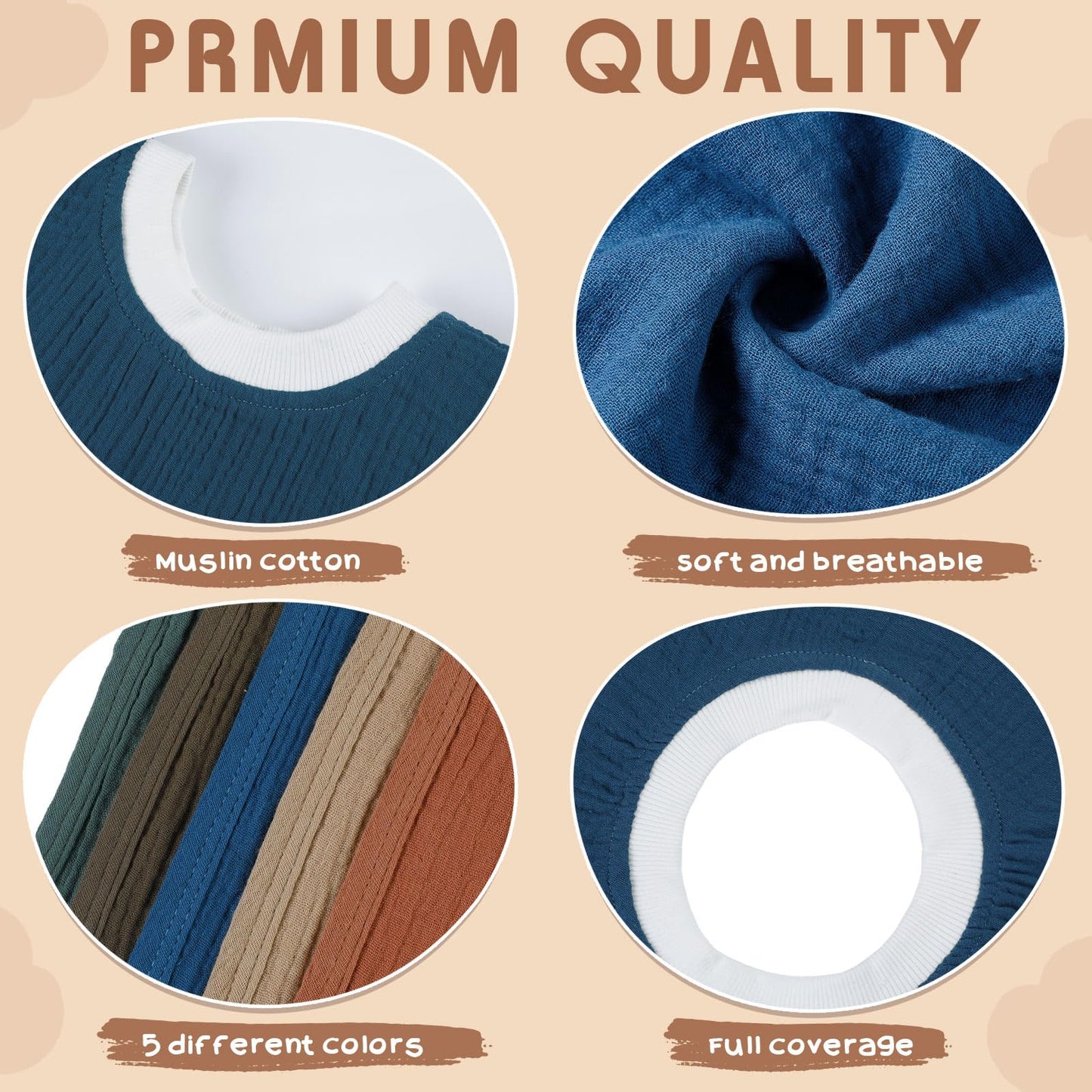 Newwiee Large Muslin Pullover Baby Bibs Full Coverage Toddler Slip On Absorbent Bib Waterproof Toddler Towel Bibs(Stylish Color,