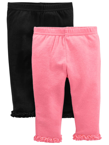 Simple Joys By Carter'S Baby Girls' 4-Pack Pant, Black/Grey Hearts/Pink/White Floral, 3-6 Months
