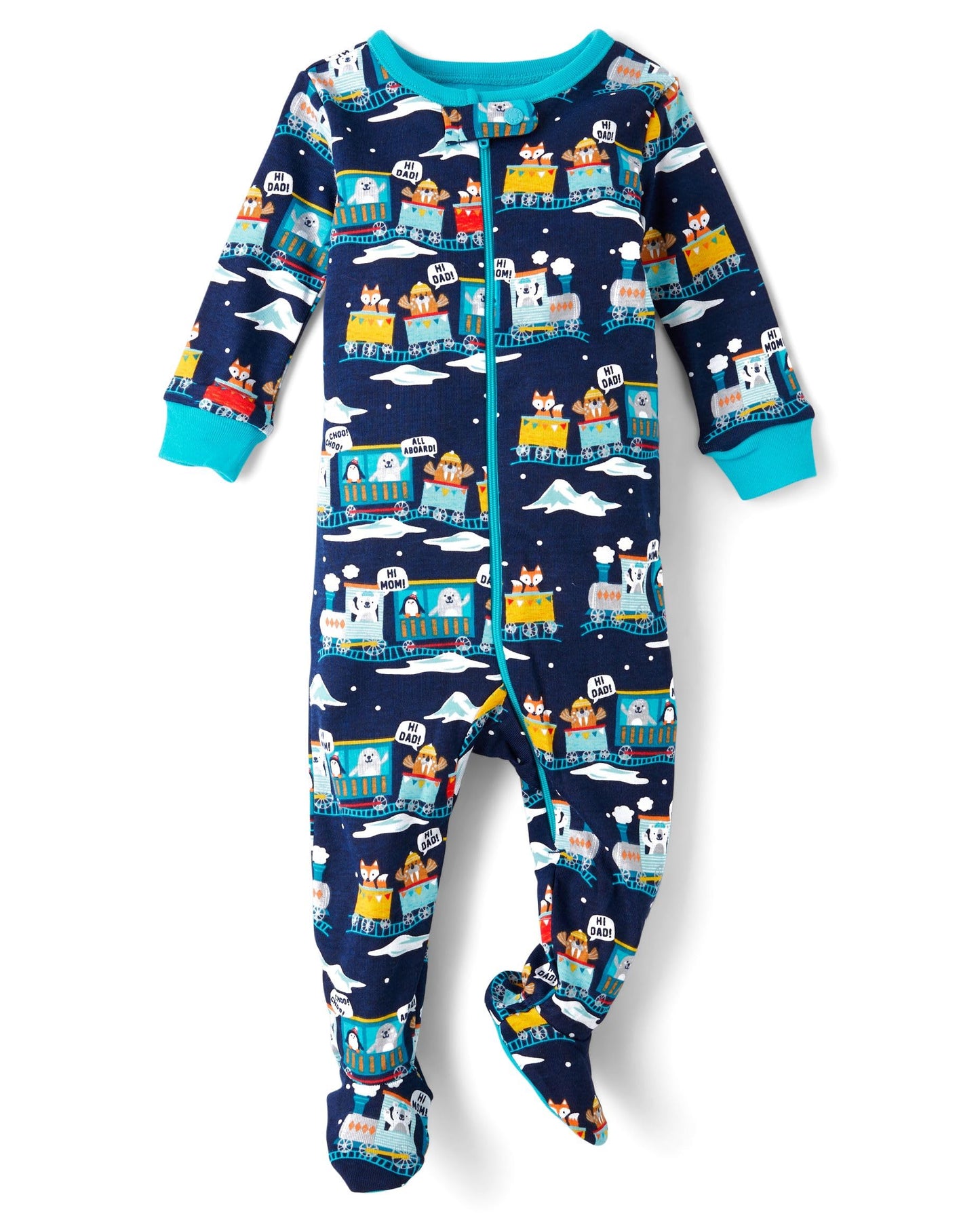 The Children'S Place,Baby Boys,And Toddler Long Sleeve 100% Cotton Zip-Front One Piece Footed Pajama,Trains,3 Years
