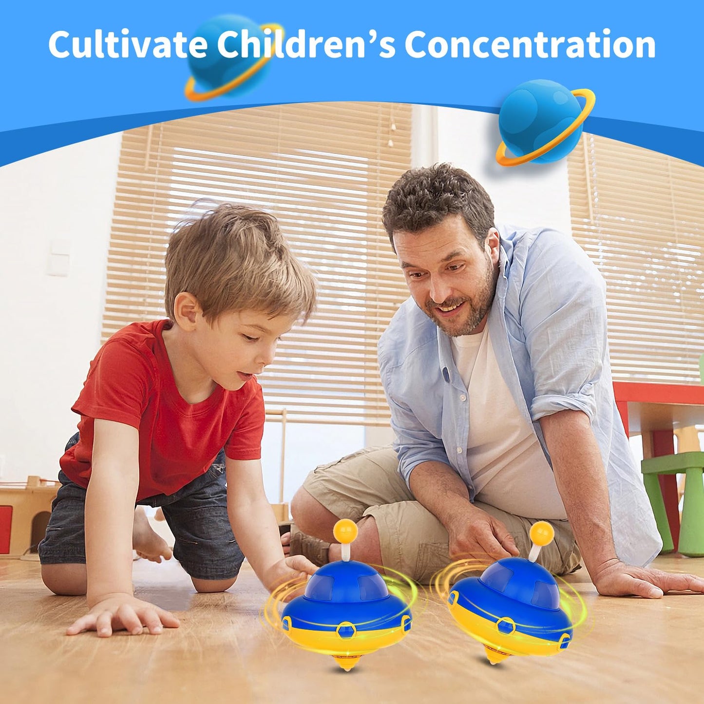 2Pack Light-Up Spinning Top For Kids - Flashing Ufo Rotating Educational Toys,Sensory Toys For Toddlers 3-4. Birthday Party Favo