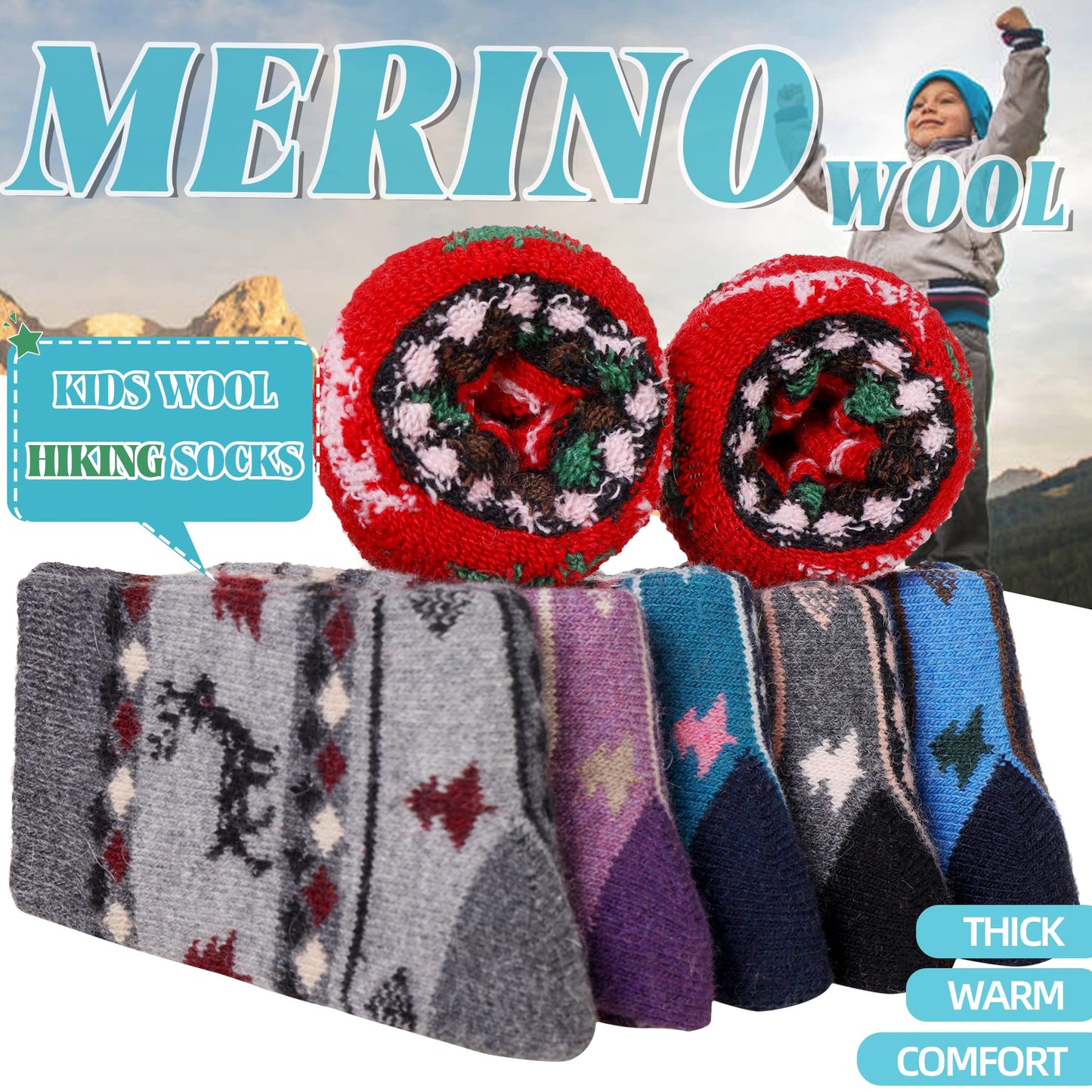 Eocom 6 Pairs Children'S Winter Warm Wool Animal Crew Socks Kids Boys Girls Socks (6 Pairs Christmas Deer, 1-3 Years)