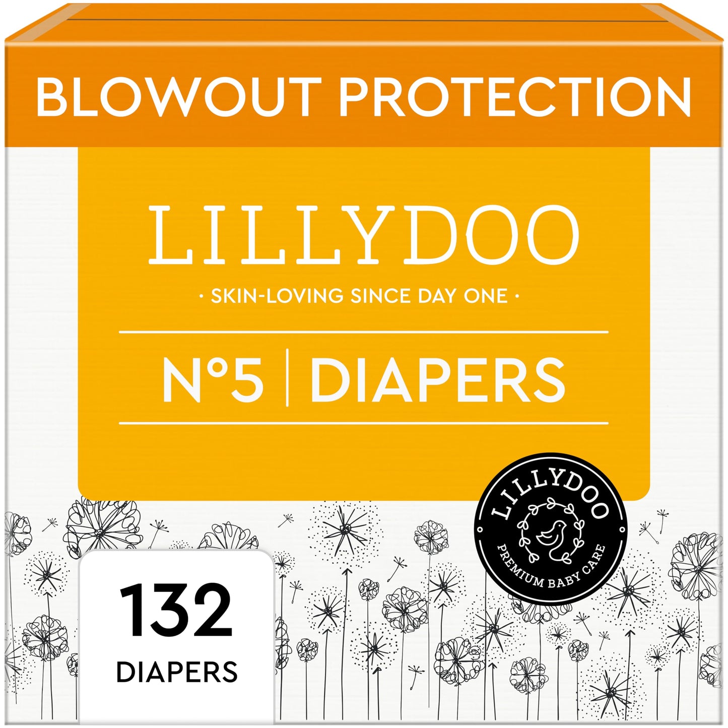 LILLYDOO Baby Diapers - Size 5 (24-35 lbs), Monthly Supply (132 Count), Leak Protection, Skin-Friendly, Ultrasoft, Perfume- & Ch