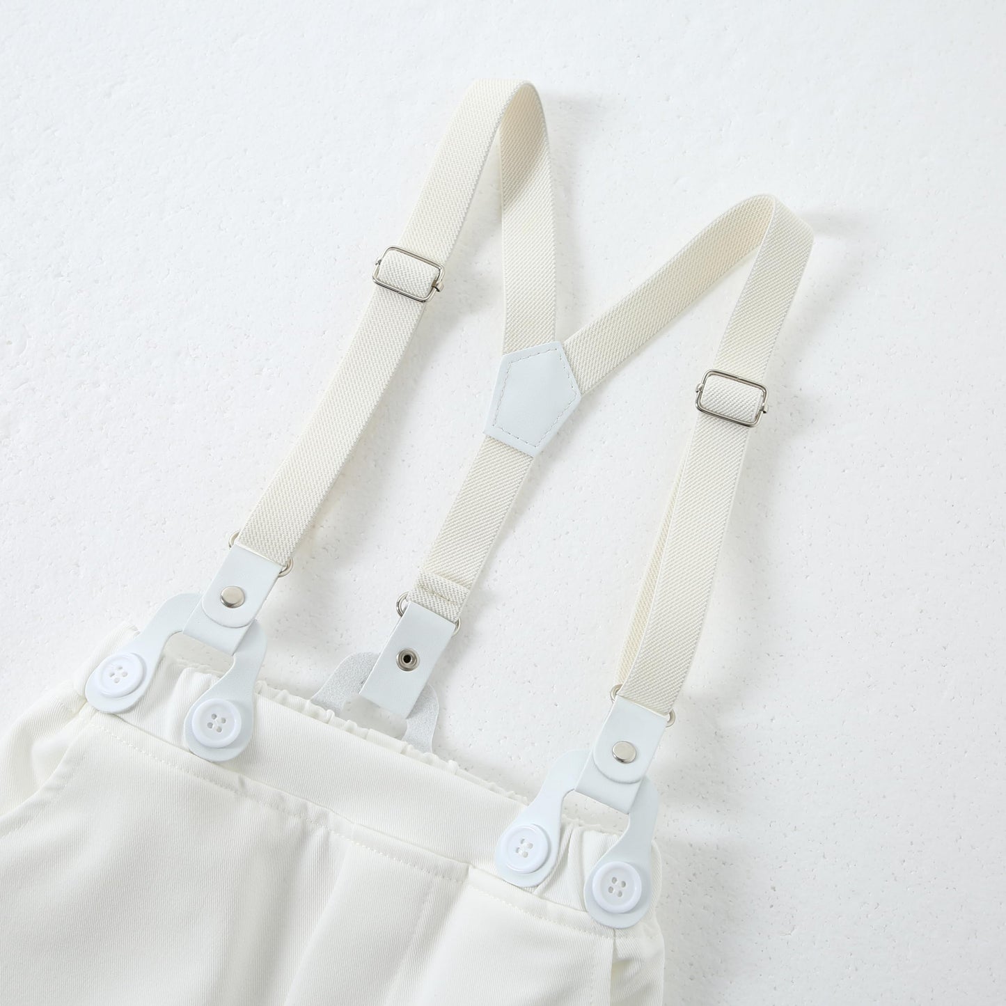 Disaur Toddler Boy Wedding Guest Outfit Short Sleeve White Flower Dress Shirt Bow Tie Suspender White Plaid Pants Baby Formal Ou