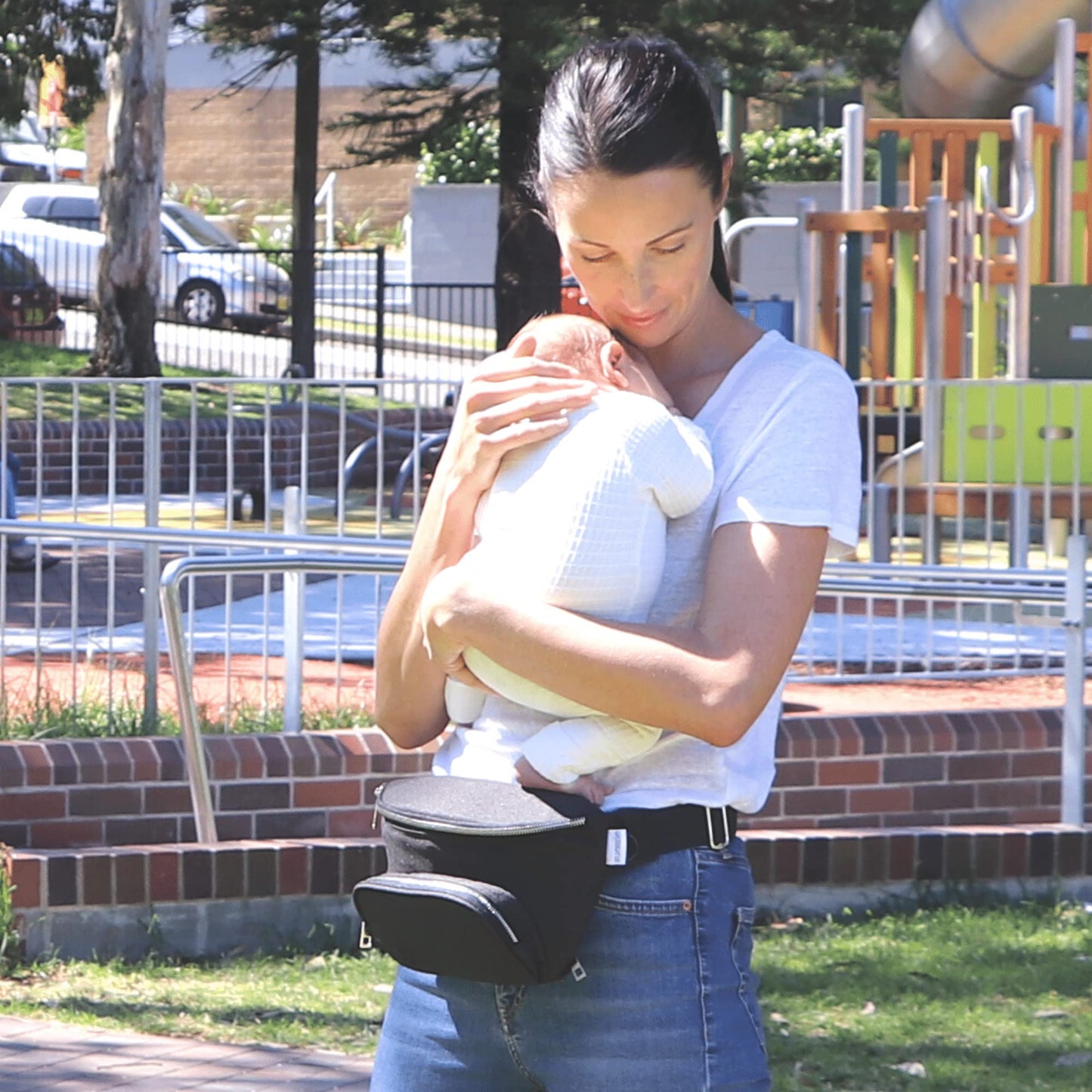 Suessie Fanny Pack Diaper Bag - With Baby Changing Pad & Waterproof Wipes Pocket - Stroller Organizer Black