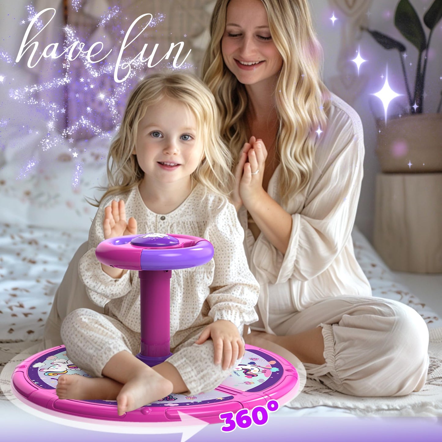 Hockvill Unicorn Sit And Spin Toy For Toddler Girls Ages 1 2 3 4 5, Christmas Birthday Gift For Kids, Toddler Spin Toy With Led