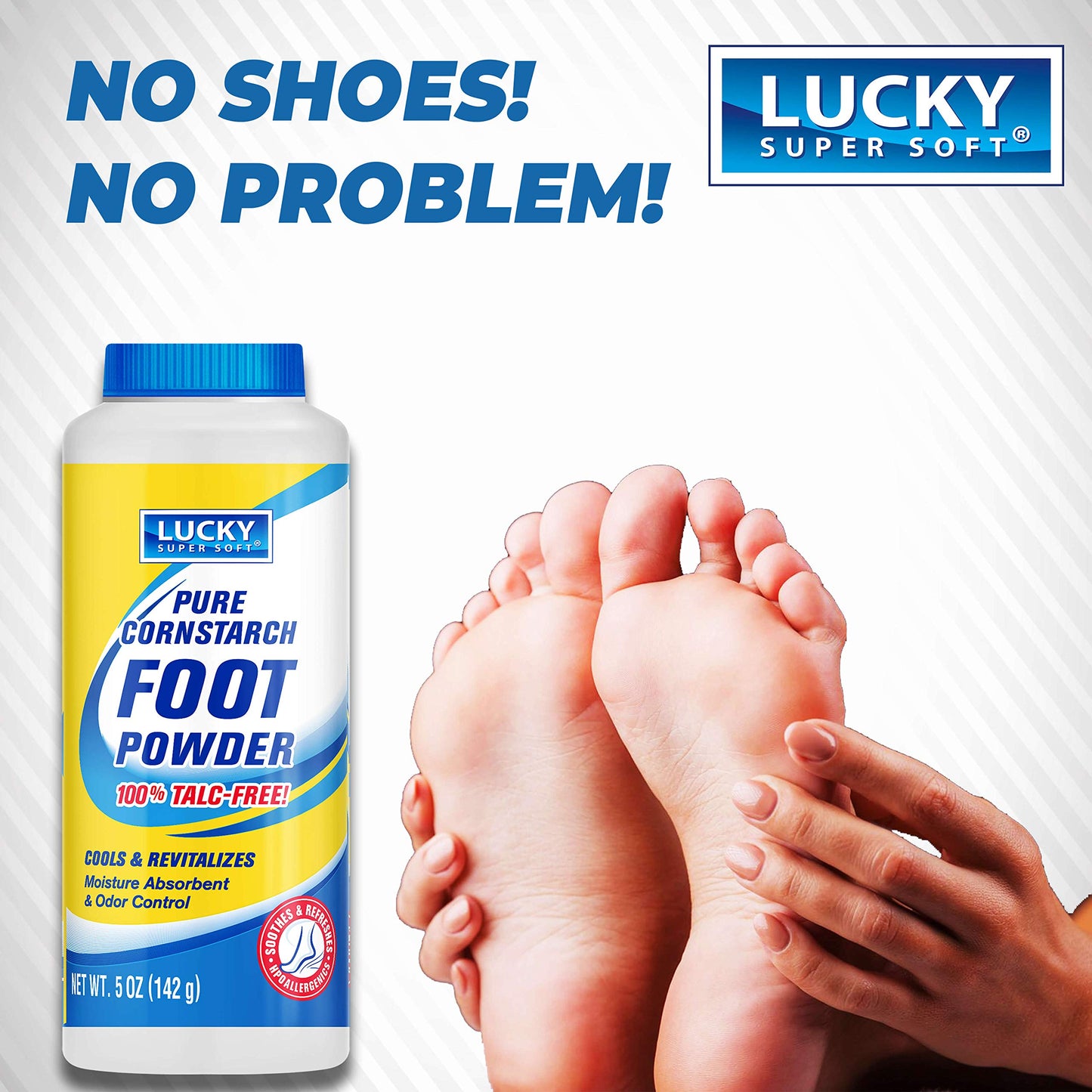 Lucky Super Soft Cornstarch Foot Powder, Talc-Free, Moisture Absorbing Odor Fighting Formula, Natural Protection Against Chafing