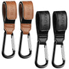 RUVALINO Leather Stroller Hooks for Diaper Bag and Stroller Organizer - Stroller Strap with Large Carabiner Clip for Bags - Acce