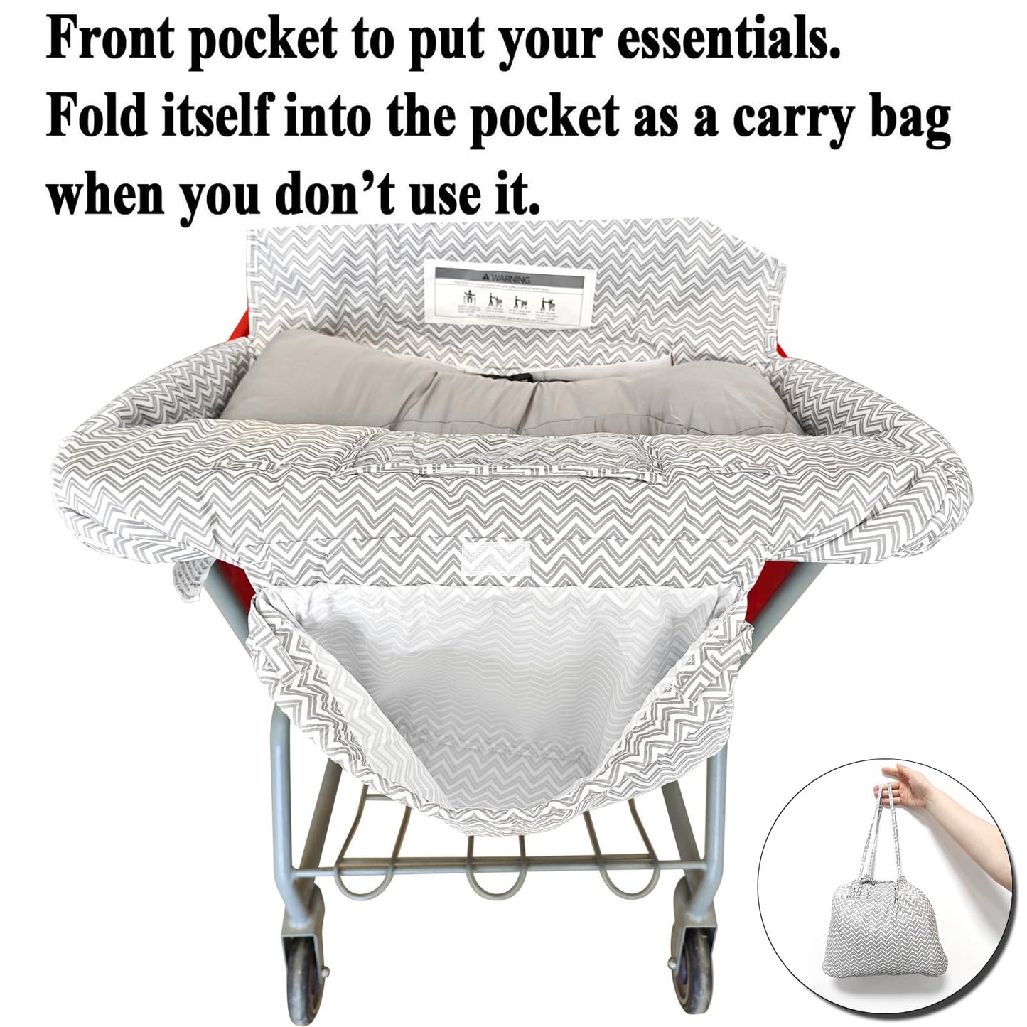 Soft Pillow Attached 2-In-1 Shopping Cart And High Chair Cover For Baby, Cotton Padded Cart Cover, Fold'N Roll Style, Portable W