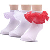 Xiyadun Girls Double Lace Socks Toddler Frilly Turn Cuff Ruffle Edge Dressy Sock 1-3 Years(White/Red/Purple)