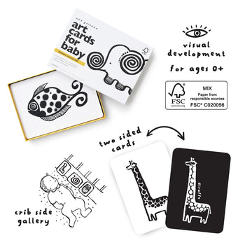 Wee Gallery Art Cards for Baby, Durable High Contrast Black and White Animal Flashcards for Newborns, Brain Development, Sensory