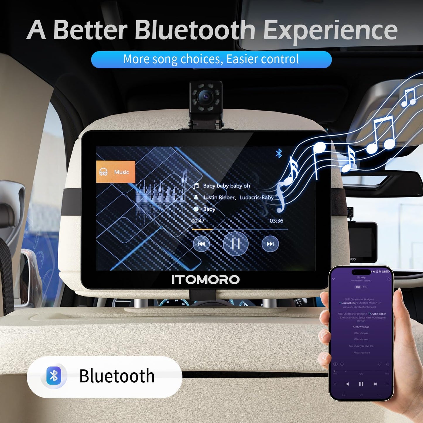 Itomoro Baby Car Camera, 5'+7' 1080P Dual Screen Car Baby Camera With Two-Way Video, Music & Video Play Supported, Night Visio