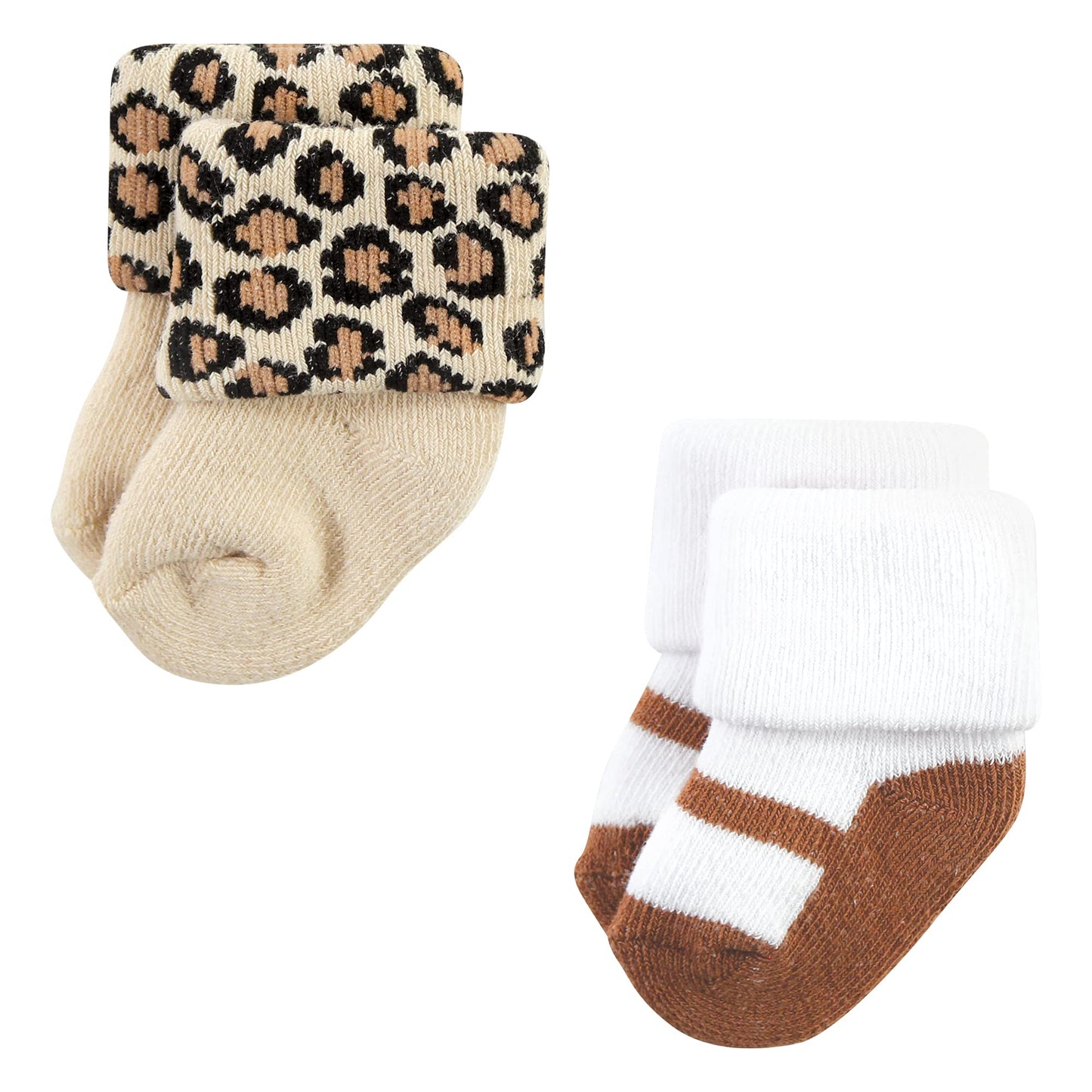 Hudson Baby Unisex Baby Cotton Rich Newborn And Terry Socks, Neutral Leopard, 6-12 Months