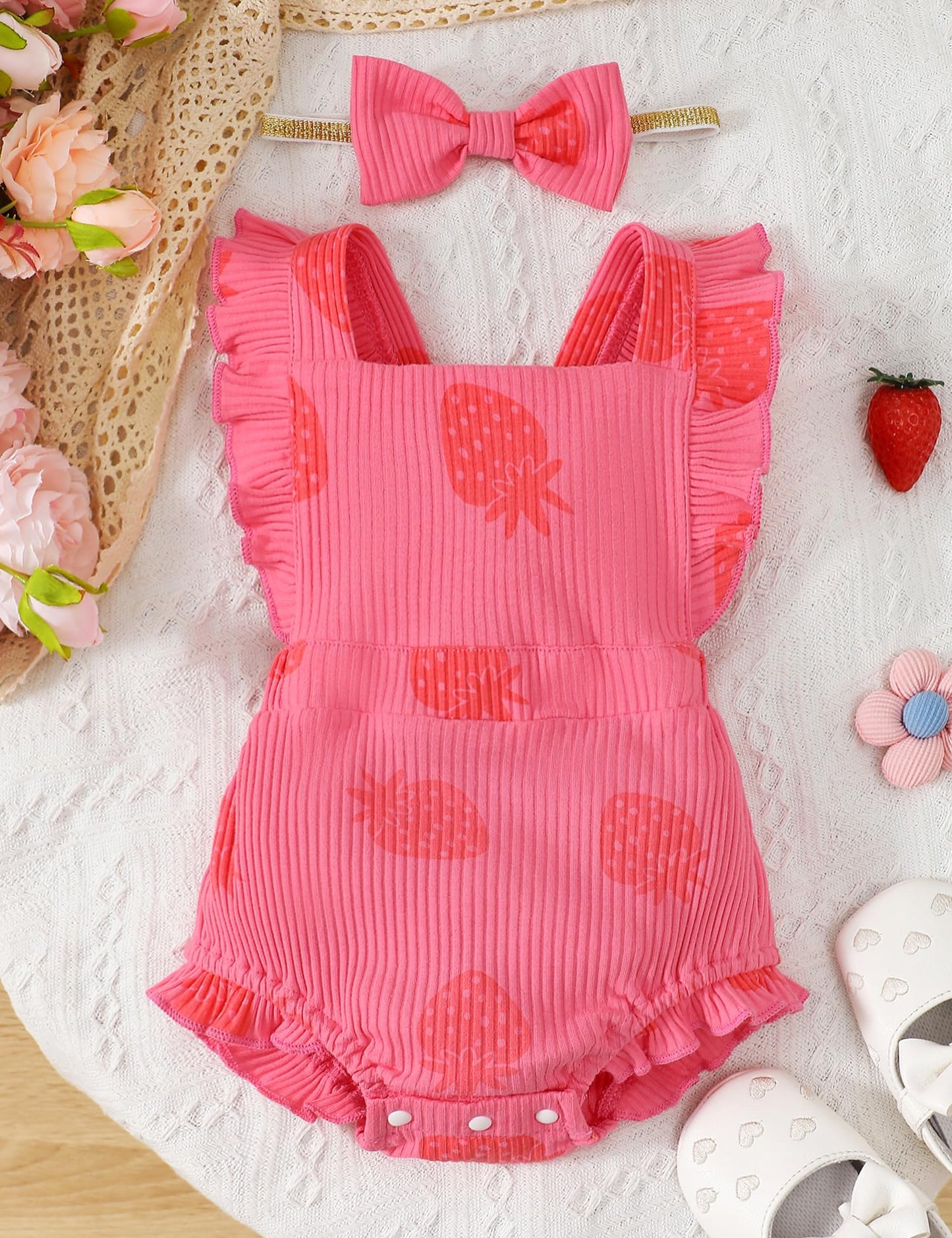Fullfamous Newborn Baby Girl Clothes Outfits Romper Spring Summer Clothing Onesie Bodysuit Jumpsuit Ropa De Bebe Nia Pink Strawb