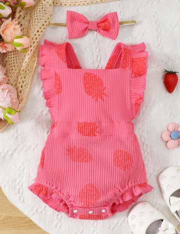Fullfamous Newborn Baby Girl Clothes Outfits Romper Spring Summer Clothing Onesie Bodysuit Jumpsuit Ropa De Bebe Nia Pink Strawb