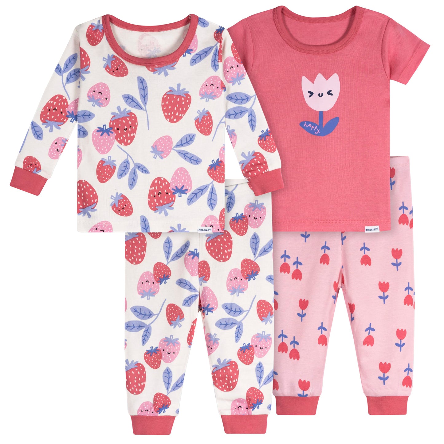 Onesies Brand Baby Girls Snug Fit 4-Piece Pajama Set, Berries, 24 Months