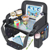 Menzoke Kids Travel Tray, Travel Tray For Kids Car Seat With Educational Drawing Board,Tablet Holder & Cooler Cup Holder, Portab
