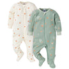 Gerber Baby Unisex 2-Pack 2-Way Zip Thermal Footed Sleep 'N Play, Desert Fruit, 0-3 Months