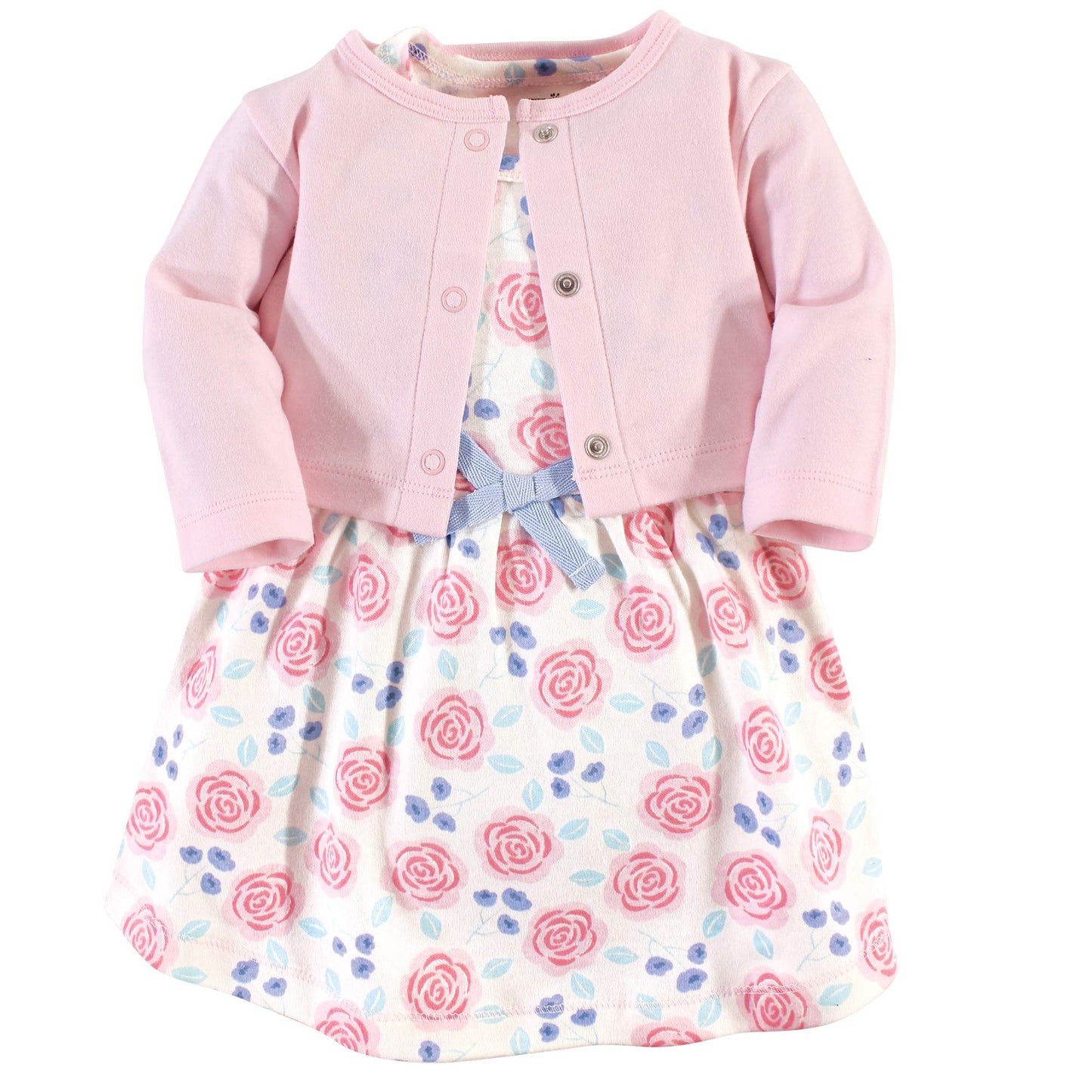 Touched By Nature Baby Girls' Organic Cotton Dress And Cardigan, Pink Rose, 2-Toddler