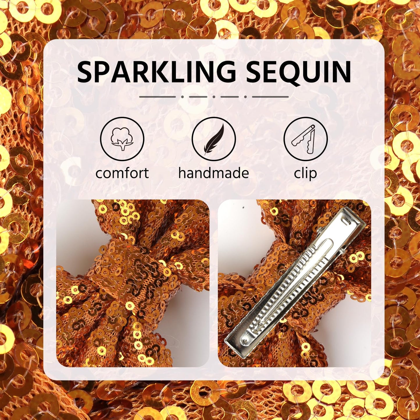 Lanmerry Hair Bows: Sequined Alligator Hair Clips With Big 5' Orange Bows For Girls, Babies, Toddlers, And Teens