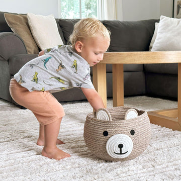 Cherrynow Cotton Rope Basket Baby Basket For Nursery, Bear Gift Basket For Kids, Empty Baby Shower Basket With Handles, Small Cu