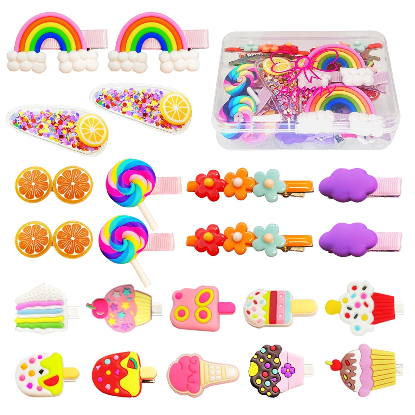 Hair Clips For Girls, 22 Pcs Candy Hair Clip Toddler Hair Accessories Rainbow Barrettes Hair Pins For Kids Girl Children(Box Pac