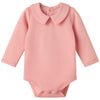 Pureborn Baby Girls Bodysuit Long Sleeve Cotton Peter Pan Collar Romper Spring Fall One-Piece Outfit Dusty Rose 9-12 Months