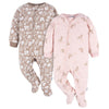 Gerber Toddler Baby Girls Flame Resistant Fleece Footed Pajamas 2-Pack, Pink Brown Deer