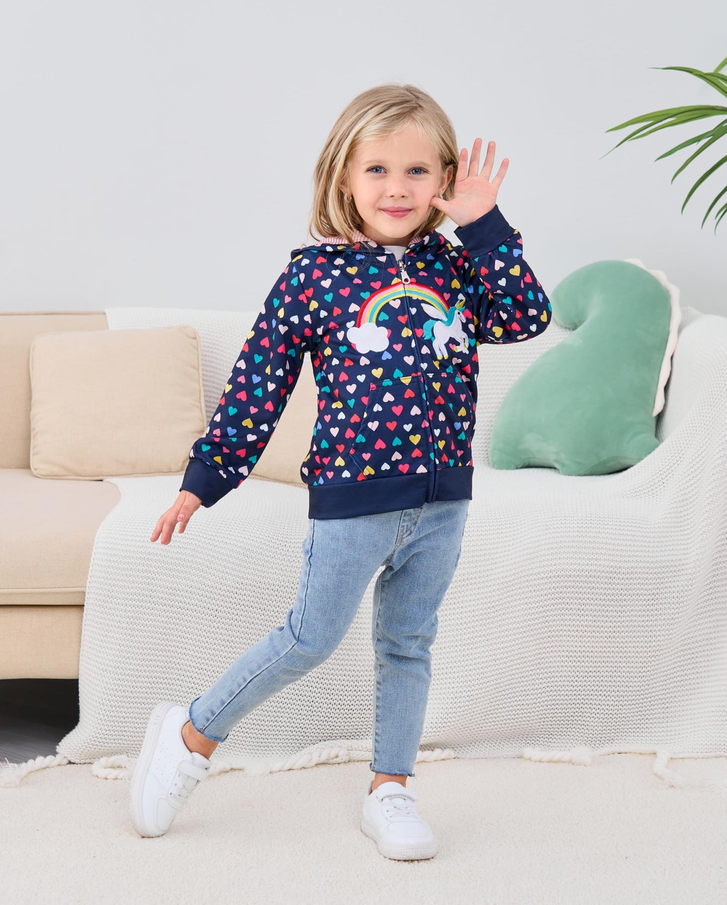 Popshion Toddler Girls Unicorn Sweatshirt Valentine'S Day Kids Heart Print Fall Jacket Zip Up Hooded Coats Rainbow Hoodie Outerw