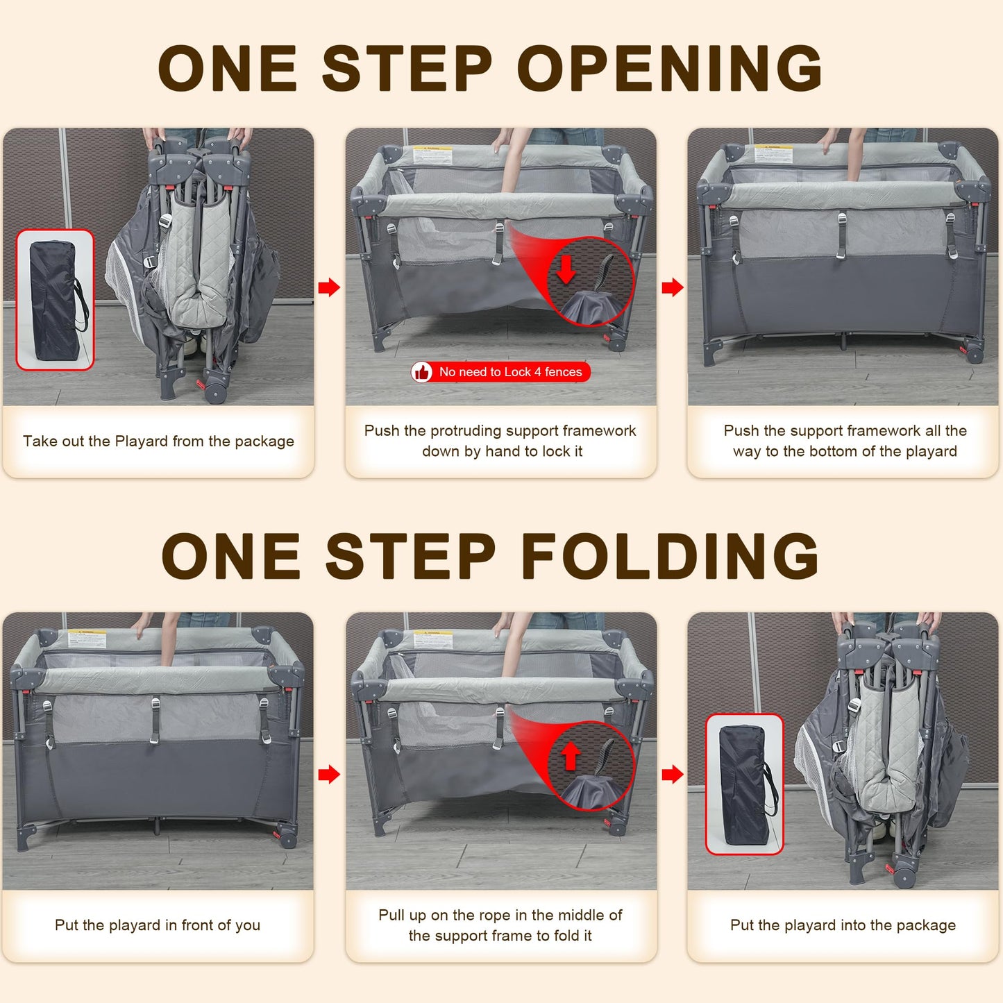 Mooitz Baby Bassinet Bedside Crib, 6-In-1 Pack And Play With Bassinet, 4 Height Adjustable Bedside Crib, Newborn Portable Bassin