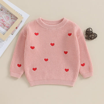 Baby Girl Cute Long Sleeve Crew Neck Love Embroidery Sweater Toddler Valentine Day Outfits (Pink Heart, 6-9 Months)