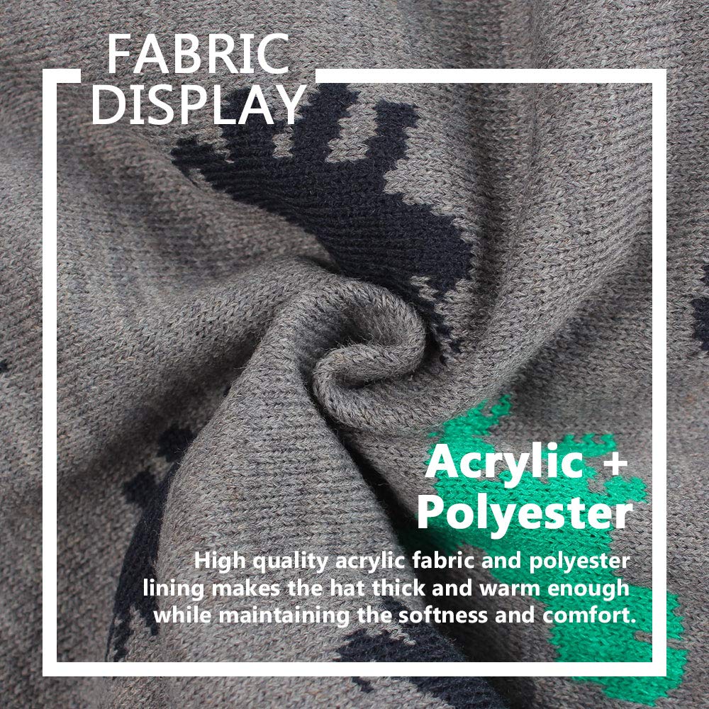 Jangannsa Knitted Baby Hat Scarf Set Winter Warm Boys Girls Beanie Fleece Lining Toddler Kids Hats With Pompom (Gray Dinosaur Ha