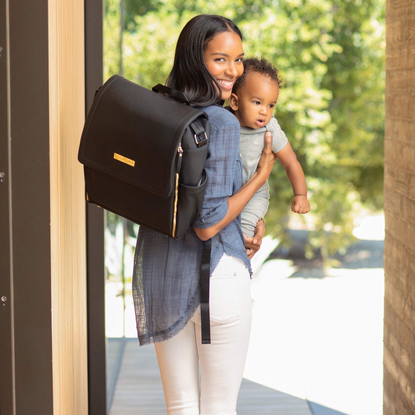 Petunia Pickle Bottom Boxy Backpack, Diaper Bag, Stylish Baby Bag, Spacious Backpack, On-The-Go Moms, Black Leatherette