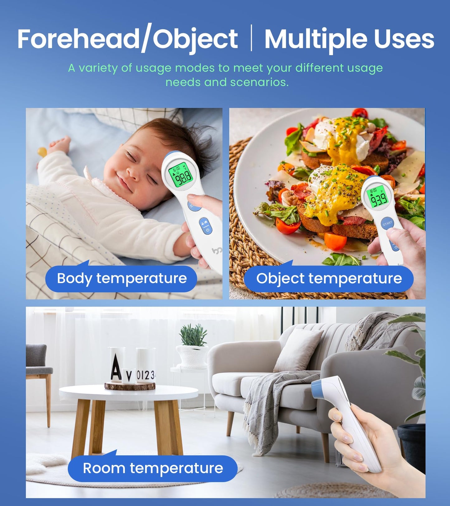 Forehead Thermometer For Adults And Kids, Digital Infrared Thermometer For Baby, Infants And Toddlers, Touchless Thermometer Wit