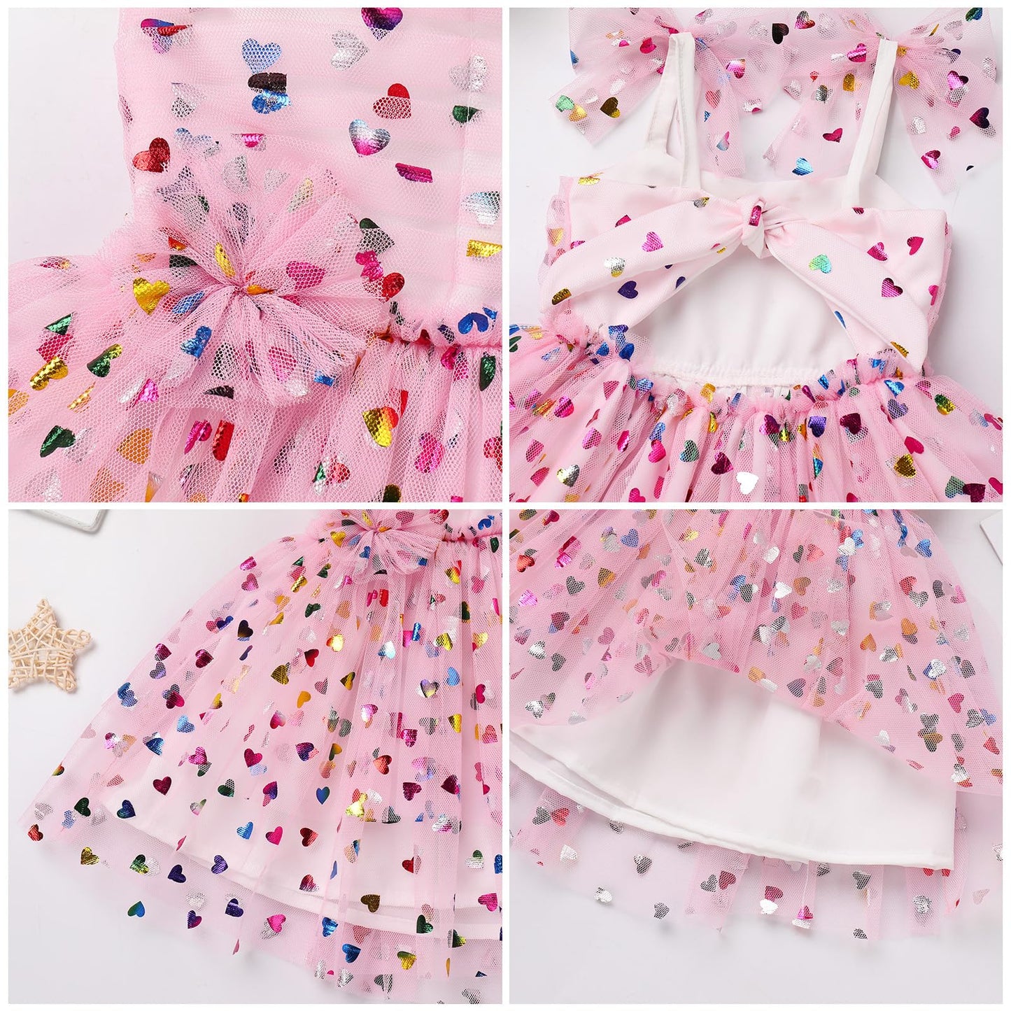 Idopip Baby Girls Sequin Heart Tutu Dress Summer Sleeveless Backless Princess Birthday Party Dresses Toddler Little Girl First C