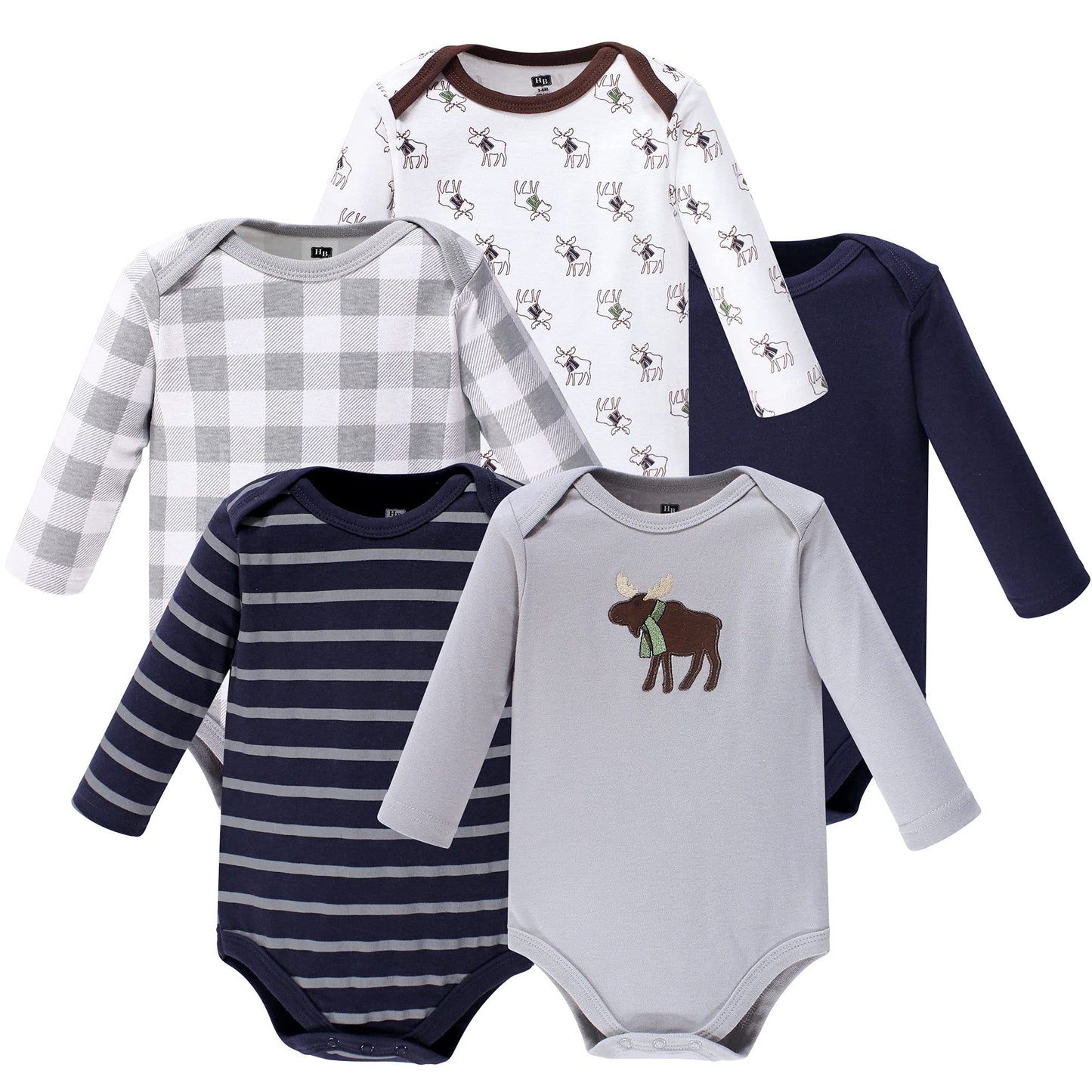 Hudson Baby Unisex Baby Cotton Long-Sleeve Bodysuits, Gray Moose, 6-9 Months
