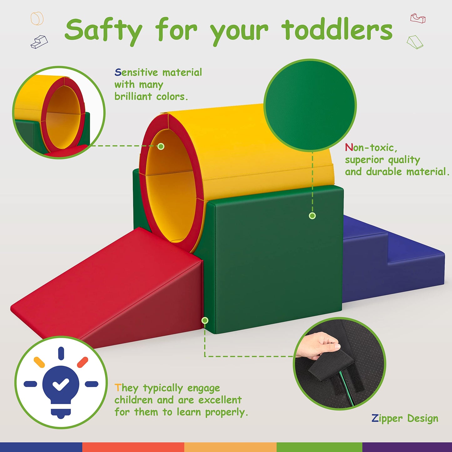 Betterhood Climbing Blocks - Kids Soft Foam Activity Playset - Toddler Couch Climber Gymnastics Equipment For Crawling And Slidi