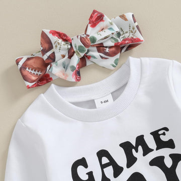 Ciycuit 3Pcs Baby Girl Football Outfits Letter Print Sweatshirt + Pants + Headband 0 6 12 18 24 Months Clothes 12-18 Months