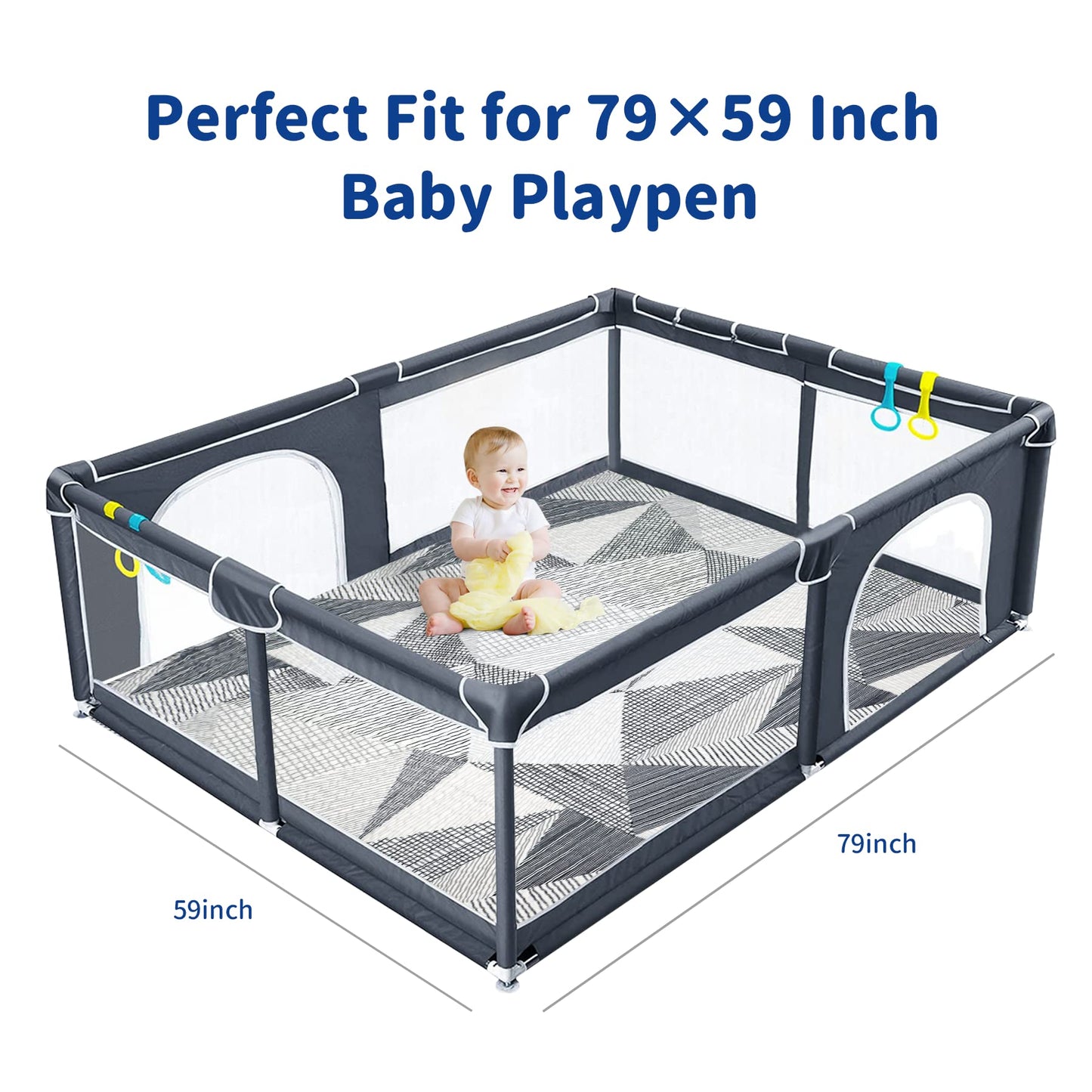 TANOSHII Baby Play Mat for 79 x59 Playpen, Machine Washable Kids Mat, Cotton,Foldable Crawling Mat for Floor,One-Piece Crawling