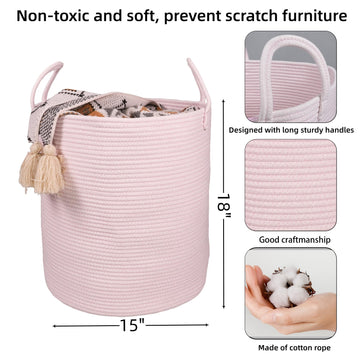 Xuanguo Cotton Rope Laundry Basket Hamper For Girls Kids Baby Nursery Hamper Bin Woven Storage Basket For Living Room Girls Room