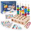 3 in 1 Montessori Wooden Beads Sequencing Toy Set - Color Sorting Stacking Geometric Shape Matching Game Beads Sequencing Toy La