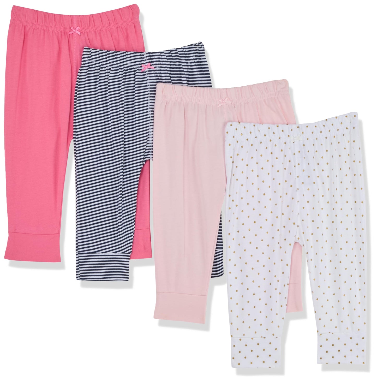 Simple Joys By Carter'S Baby Girls' 4-Pack Pant, Navy Stripe/Pale Peach/Pink/White Dots, 12 Months