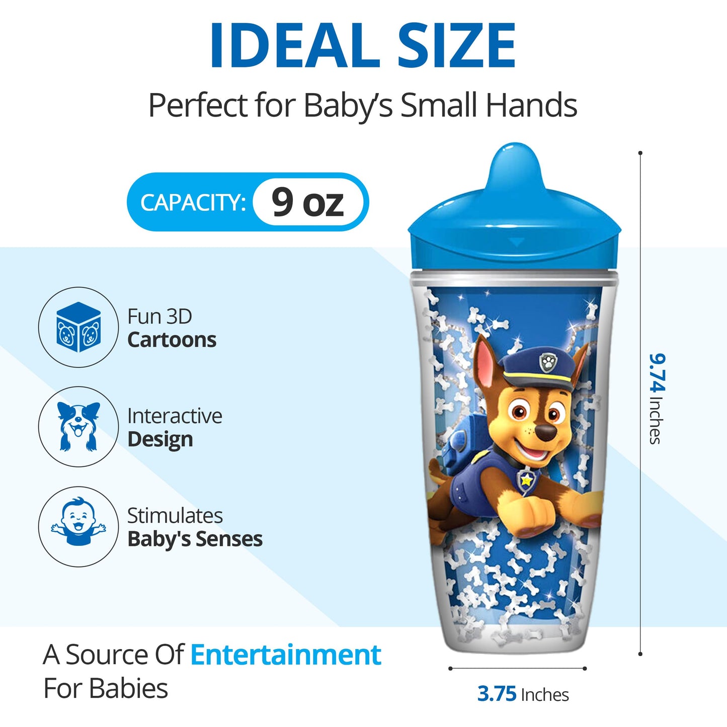 Playtex Baby Sipsters Stage 3 Paw Patrol Spout Cups, Spill-Proof, Leak-Proof, Break-Proof - Pink & Purple, 9 Oz, 2 Count