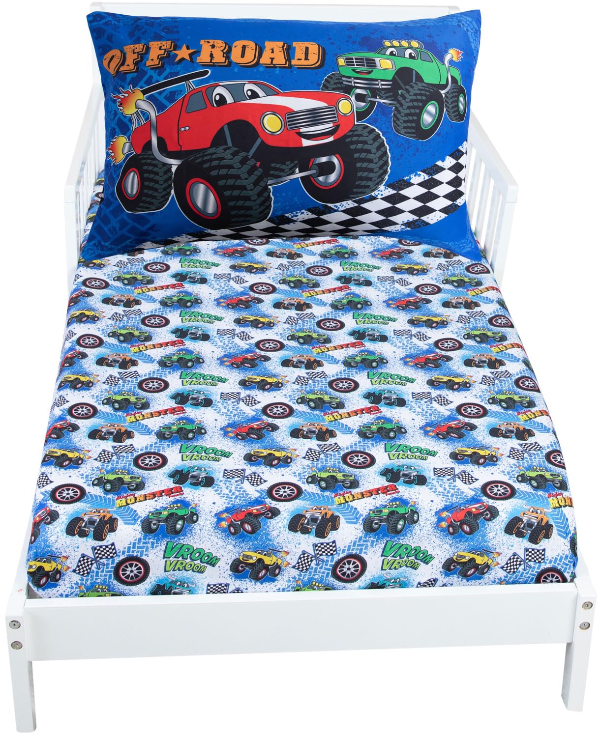 Todays Kids Monster Truck Bedding Toddler Bed Sheets - 2-Piece Toddler Bed Sets for Boys Crib Size, 28x52 Fitted Sheet & 20x30 P
